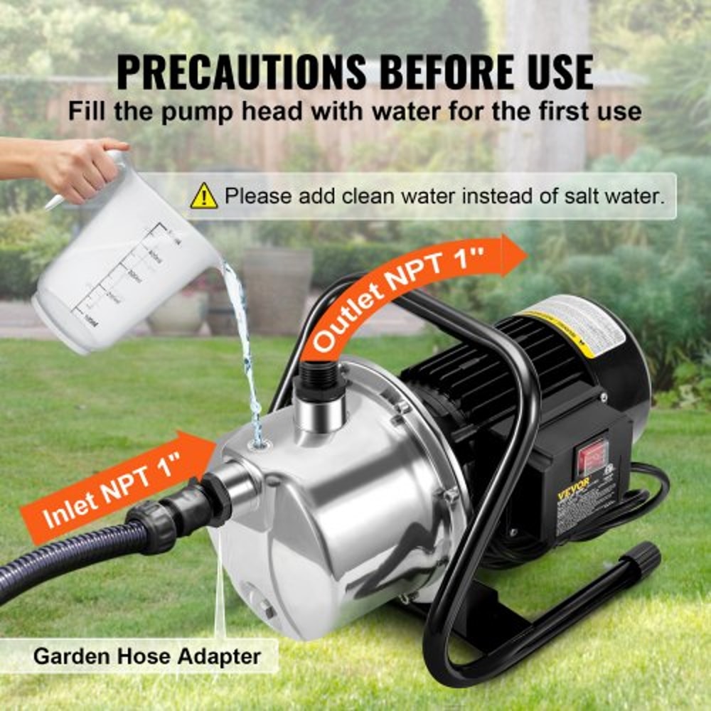 Portable Stainless Steel Garden Jet Pump Shallow Well Pump GPH Height Max Pressure Sprinkle Booster 1