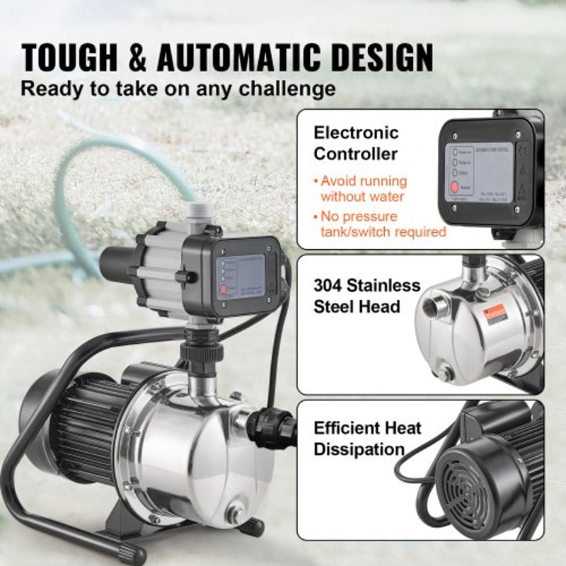 Portable Stainless Steel Jet Pump Shallow Well Pump GPH Head With Automatic Controller For Lawn Irr 3