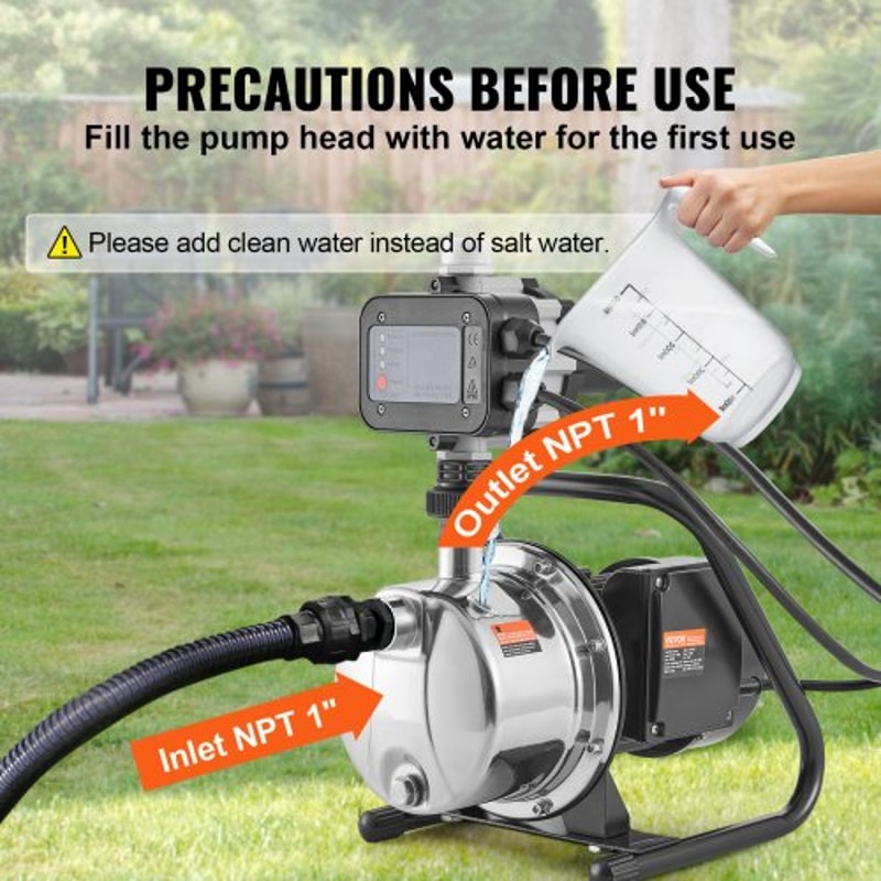 Portable Stainless Steel Jet Pump Shallow Well Pump GPH Head With Automatic Controller For Lawn Irr 4