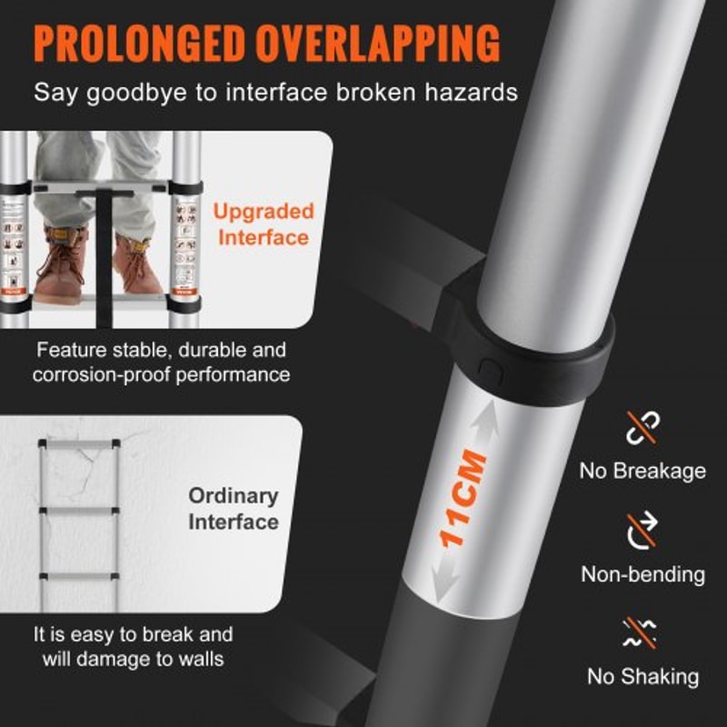 Portable Telescoping Ladder Multipurpose Aluminum Extension Ladder Nonslip Feet High LBS Capacity 1