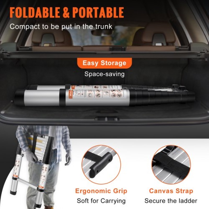 Portable Telescoping Ladder Multipurpose Aluminum Extension Ladder Nonslip Feet High LBS Capacity 2