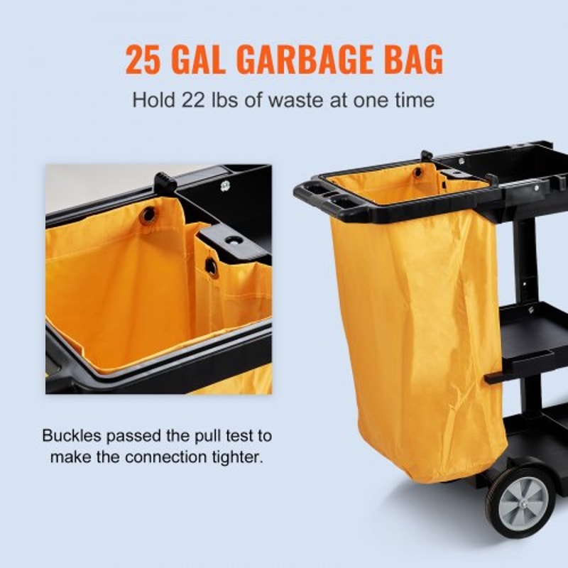 Cleaning Cart With PVC Bag Shelf Plastic Janitorial Trolley High Lbs Capacity Housekeeping Cart 3