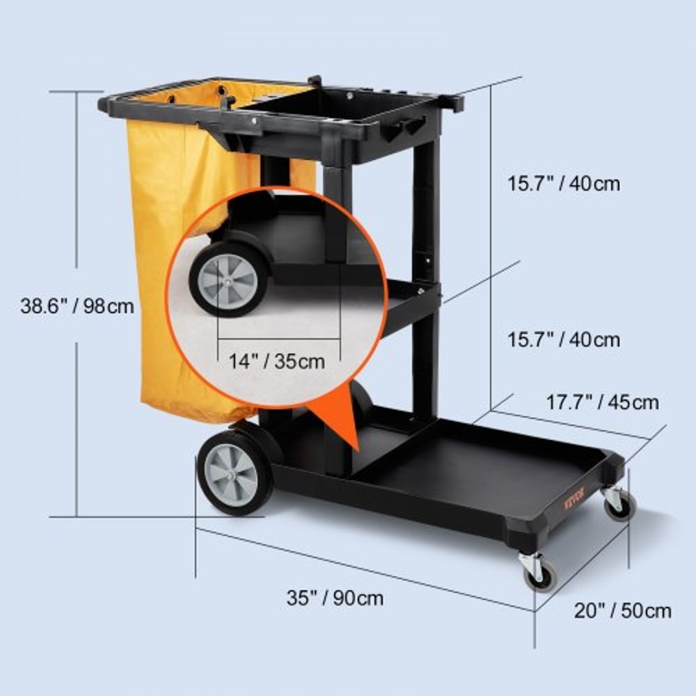 Cleaning Cart With PVC Bag Shelf Plastic Janitorial Trolley High Lbs Capacity Housekeeping Cart 7
