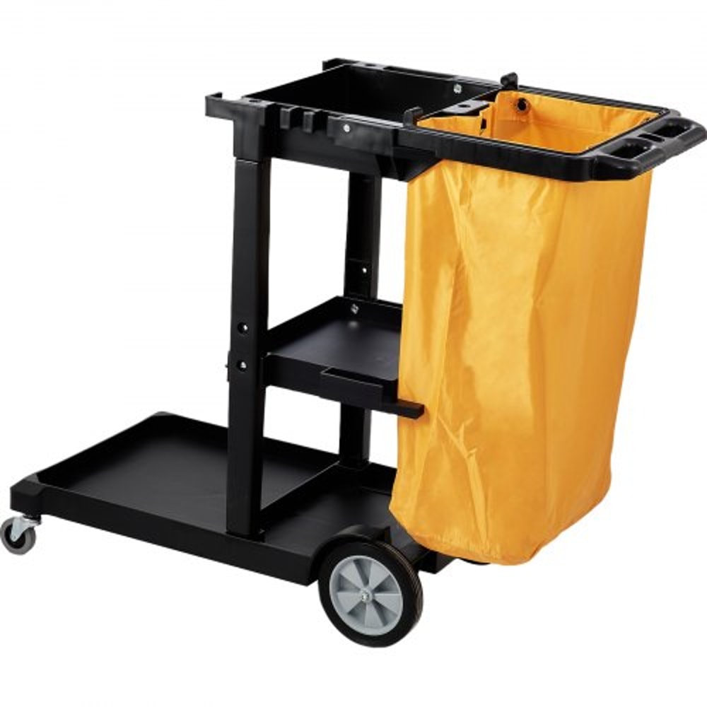 Cleaning Cart With PVC Bag Shelf Plastic Janitorial Trolley High Lbs Capacity Housekeeping Cart 8