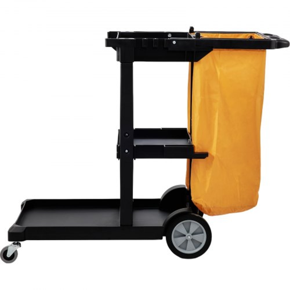 Cleaning Cart With PVC Bag Shelf Plastic Janitorial Trolley High Lbs Capacity Housekeeping Cart 9