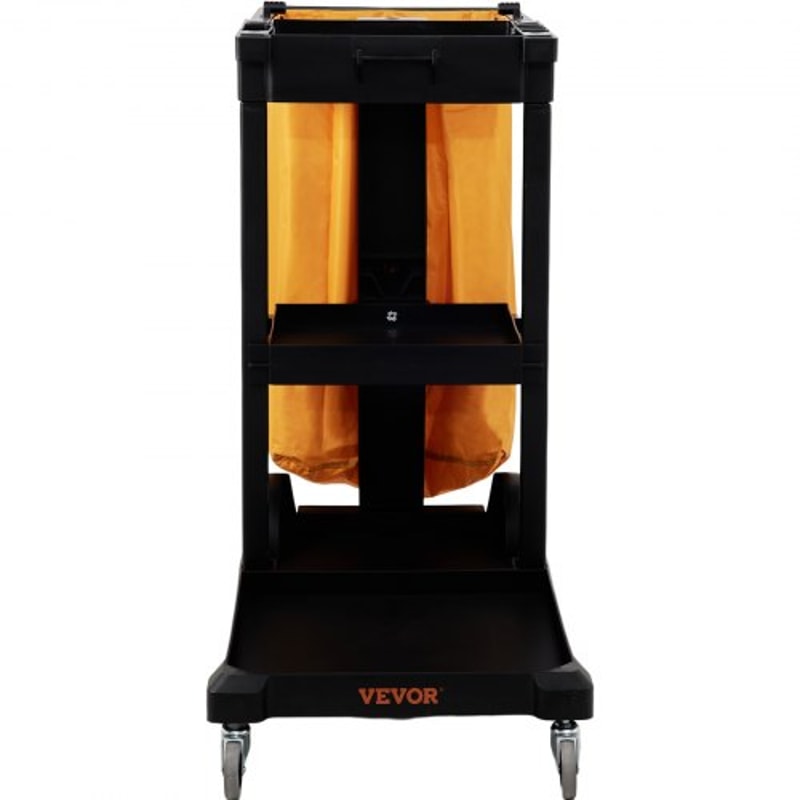 Cleaning Cart With PVC Bag Shelf Plastic Janitorial Trolley High Lbs Capacity Housekeeping Cart 10