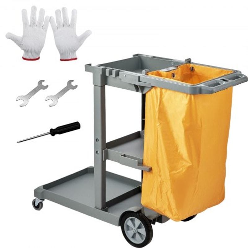 Plastic Housekeeping Cart Shelf Commercial Janitorial Cart With PVC Bag High Lbs Capacity 0