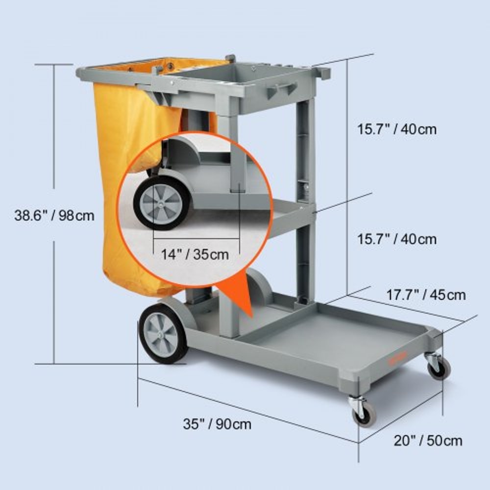 Plastic Housekeeping Cart Shelf Commercial Janitorial Cart With PVC Bag High Lbs Capacity 6
