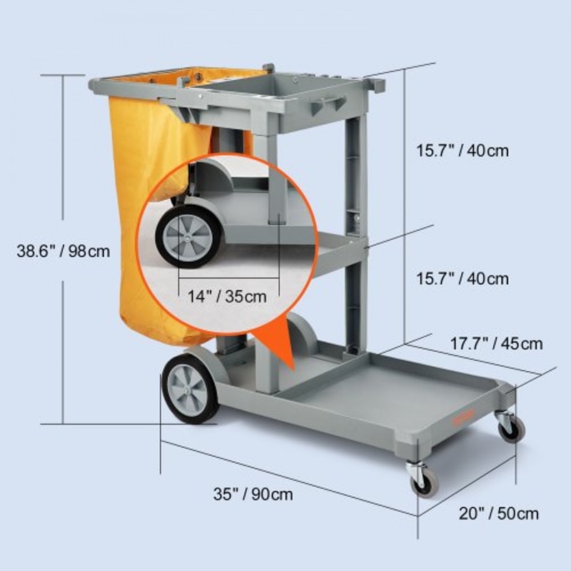 Plastic Housekeeping Cart Shelf Commercial Janitorial Cart With PVC Bag High Lbs Capacity 6