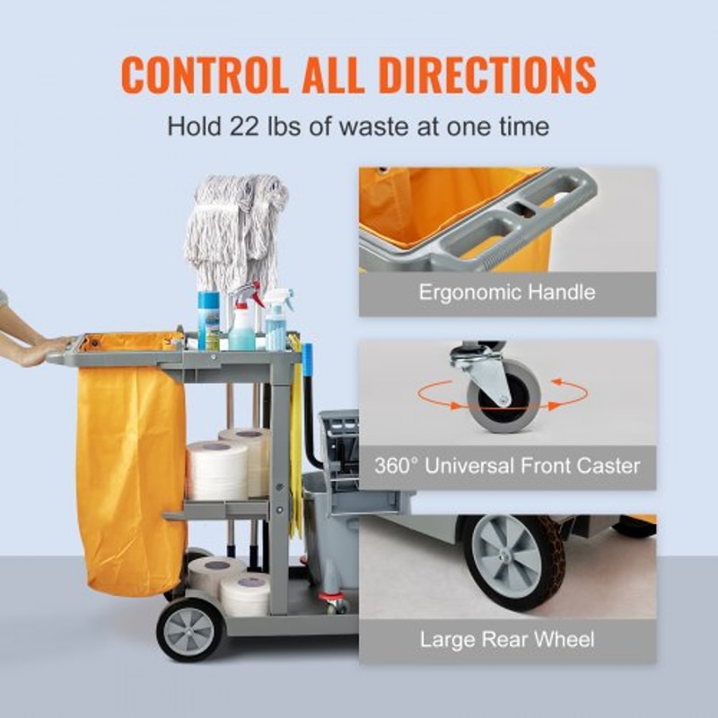 Plastic Housekeeping Cart Shelf Commercial Janitorial Cart With PVC Bag High Lbs Capacity 4