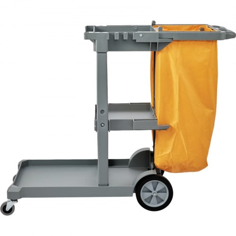 Plastic Housekeeping Cart Shelf Commercial Janitorial Cart With PVC Bag High Lbs Capacity 9