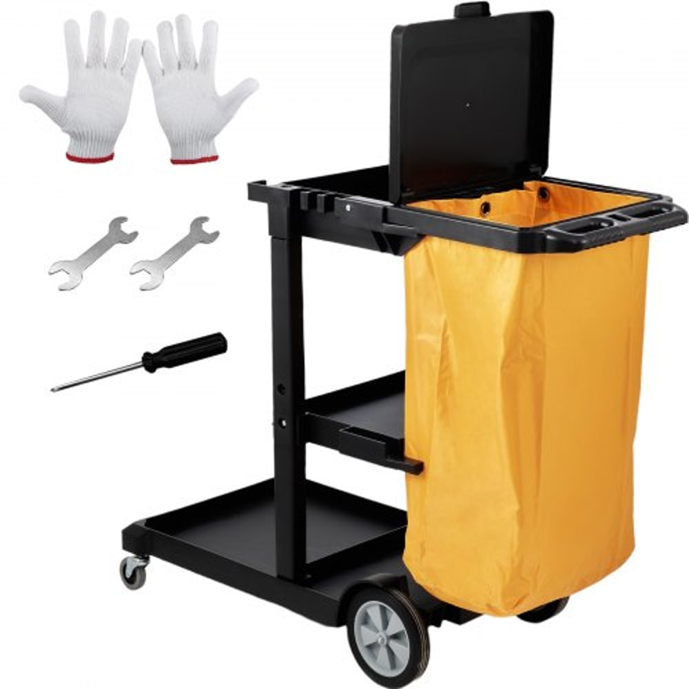 Plastic Housekeeping Cart Shelf Commercial Janitorial Cart High Lbs Capacity PVC Bag With Cover 0