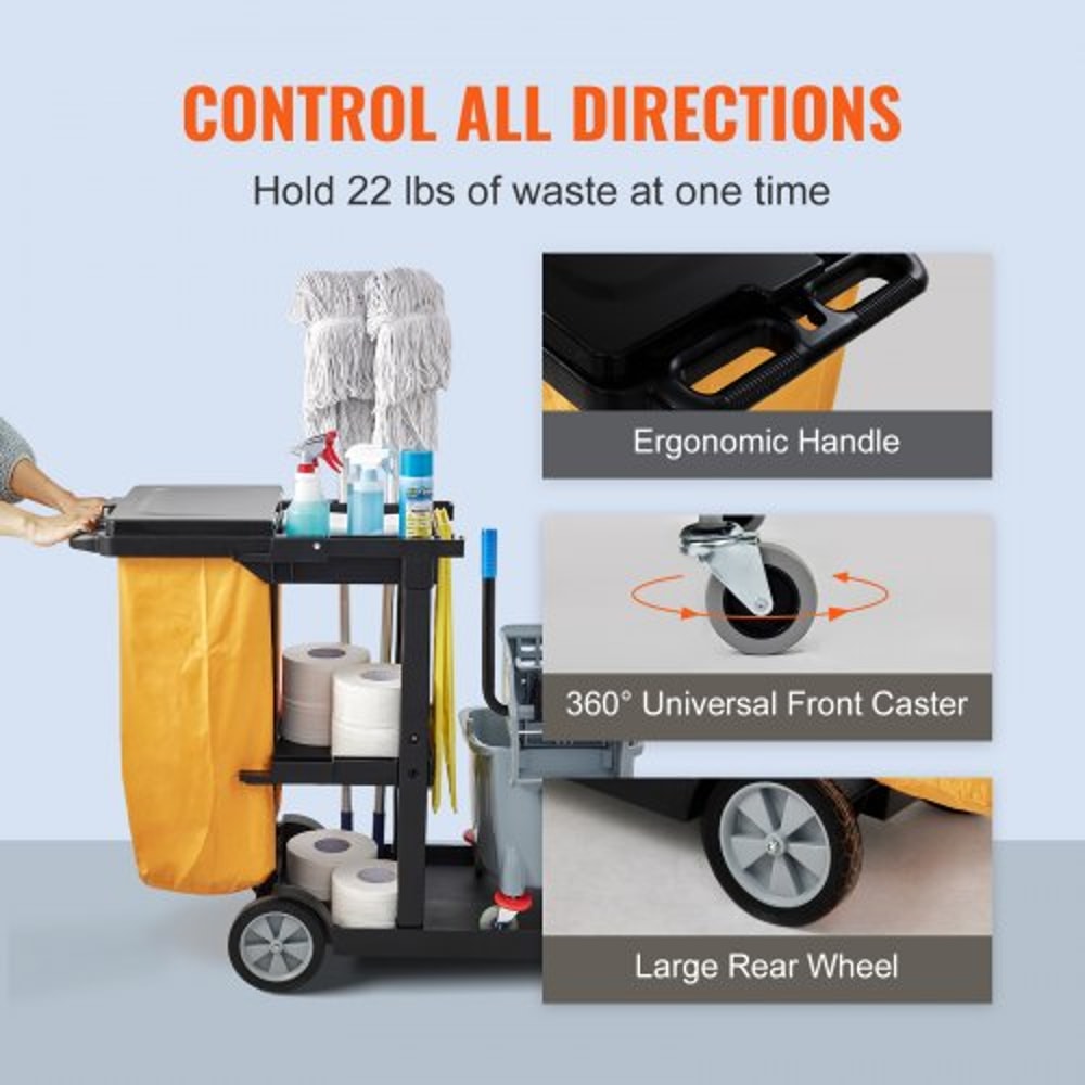 Plastic Housekeeping Cart Shelf Commercial Janitorial Cart High Lbs Capacity PVC Bag With Cover 4