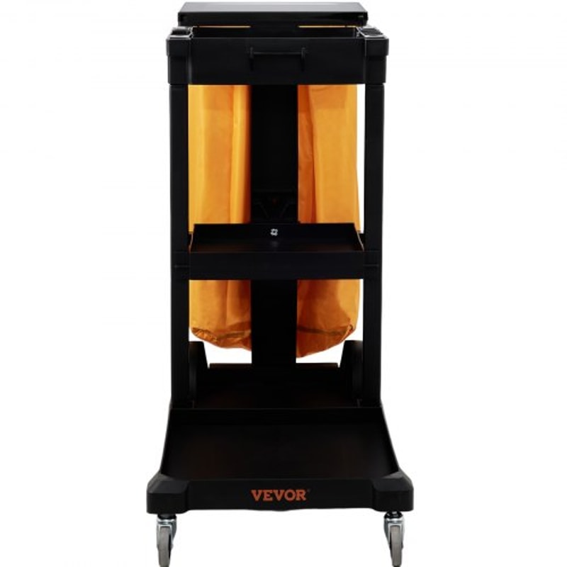 Plastic Housekeeping Cart Shelf Commercial Janitorial Cart High Lbs Capacity PVC Bag With Cover 10