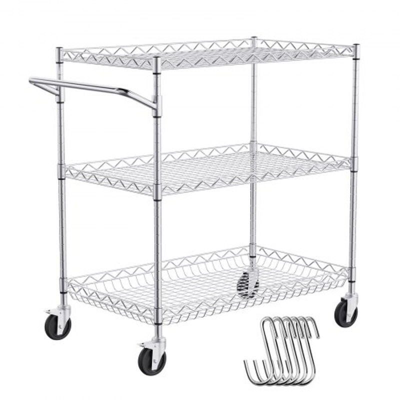 Metal Service Cart On Wheels Kitchen Utility Cart With High Capacity Wire Rolling Cart Adjustable S 0