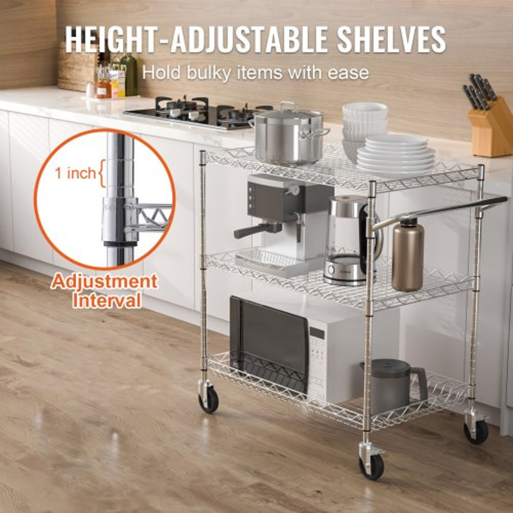 Metal Service Cart On Wheels Kitchen Utility Cart With High Capacity Wire Rolling Cart Adjustable S 1