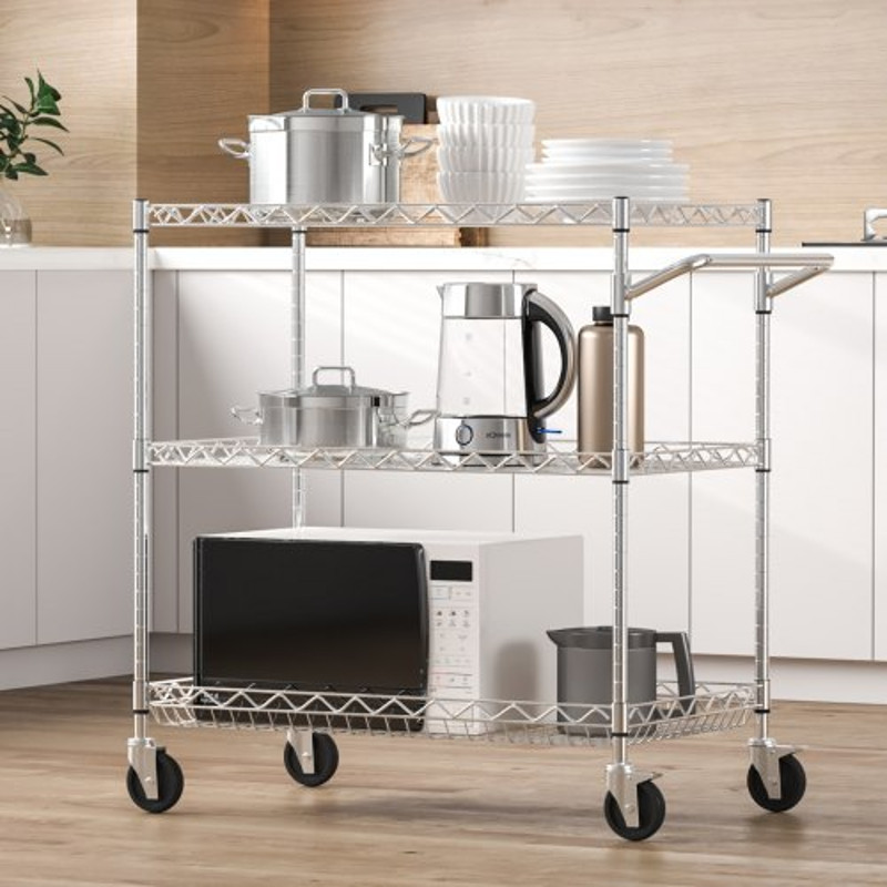 Metal Service Cart On Wheels Kitchen Utility Cart With High Capacity Wire Rolling Cart Adjustable S 5