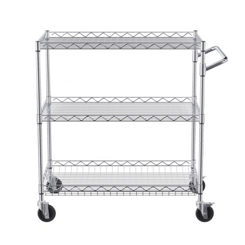 Metal Service Cart On Wheels Kitchen Utility Cart With High Capacity Wire Rolling Cart Adjustable S 6