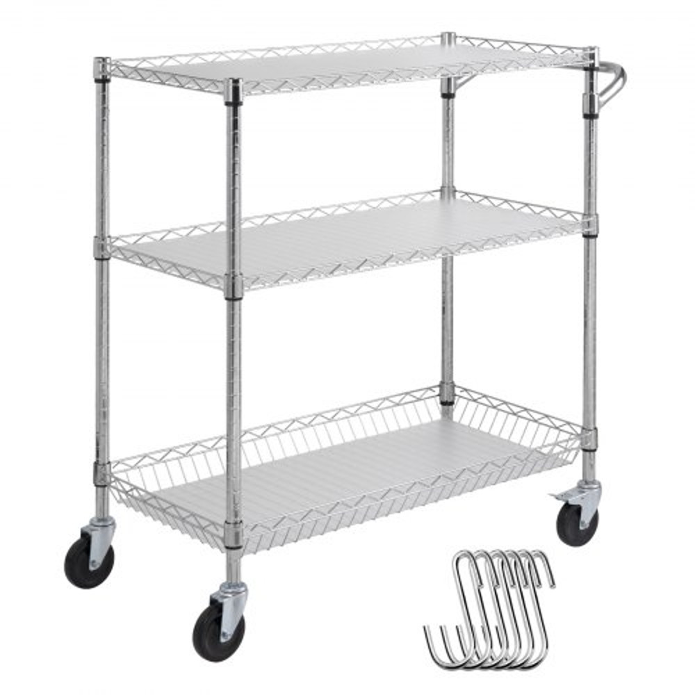 Metal Rolling Cart With Tiers High LBS Capacity Steel Service Cart On Wheels Adjustable Shelves Wit 0