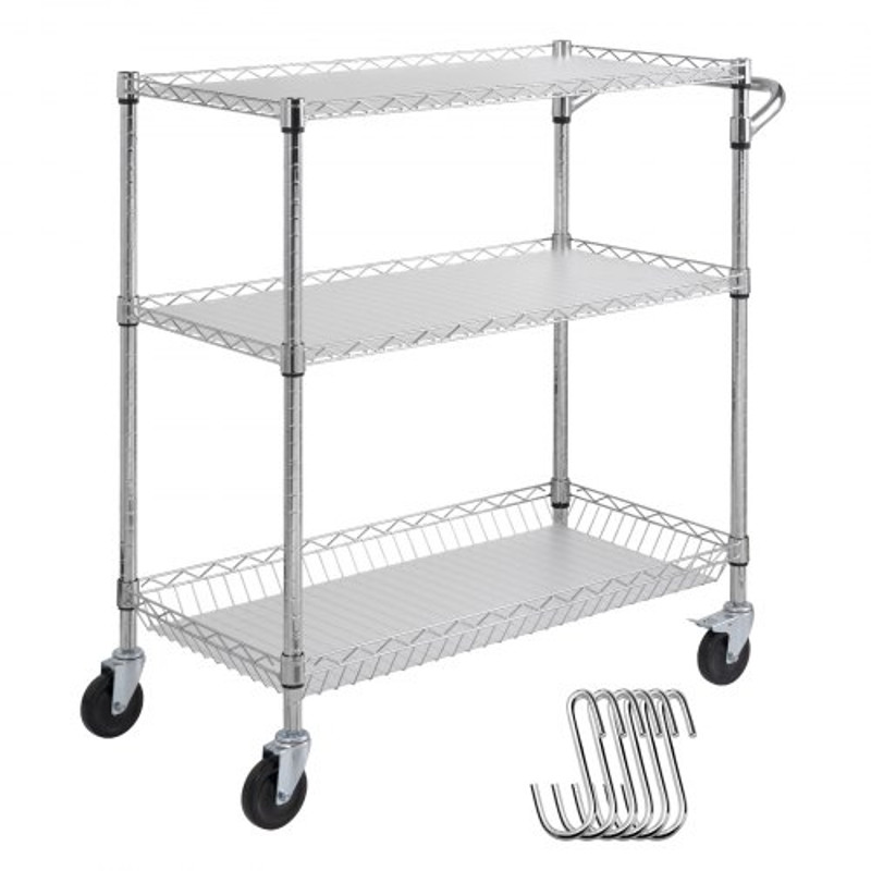 Metal Rolling Cart With Tiers High LBS Capacity Steel Service Cart On Wheels Adjustable Shelves Wit 0