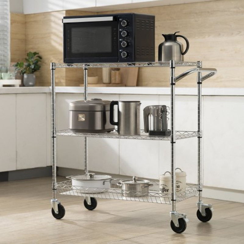 Metal Rolling Cart With Tiers High LBS Capacity Steel Service Cart On Wheels Adjustable Shelves Wit 3