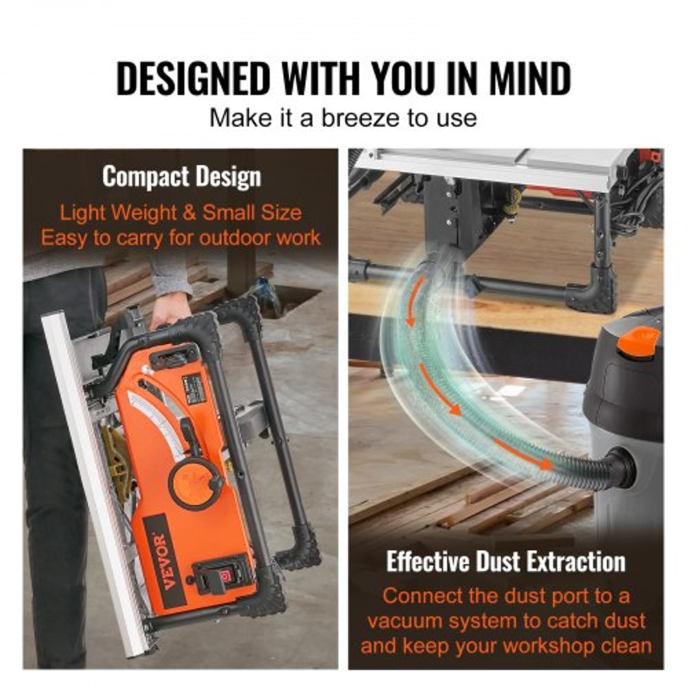 Portable Compact Tablesaw With Sliding Miter Gauge Max Rip Capacity Table Saw For Jobsite High Cutt 3