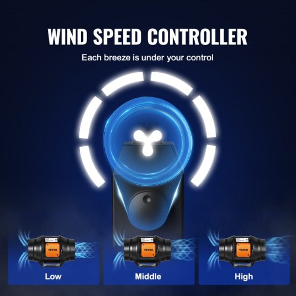 Inline Duct Fan Variable Speed Controller Quiet AC Motor Exhaust Fan For Cooling Booster Grow Tents 4