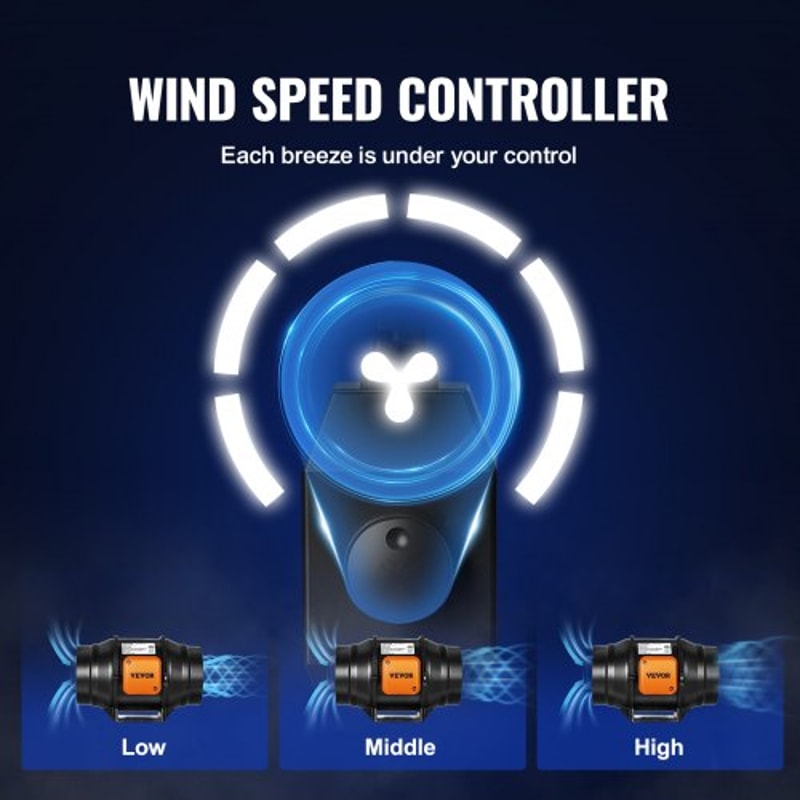 Inline Duct Fan Variable Speed Controller Quiet AC Motor Exhaust Fan For Cooling Booster Grow Tents 4