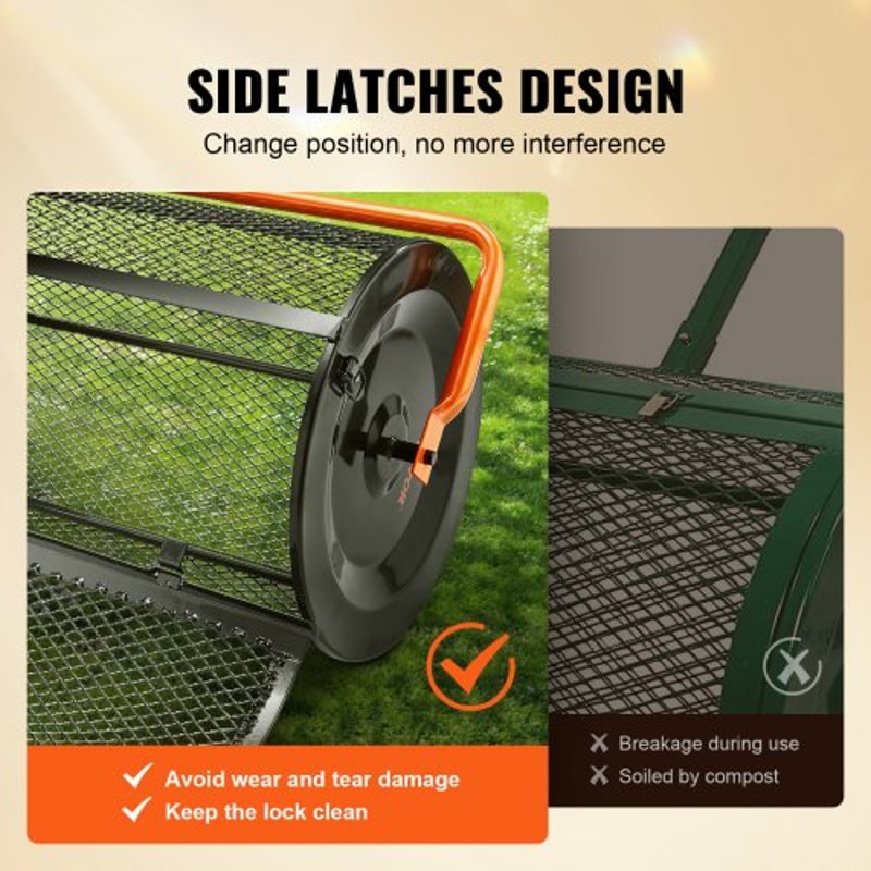 Compost Spreader Height Adjustable Handle Lawn And Garden Peat Moss Roller Black Steel Mesh Basket