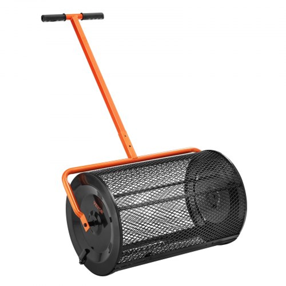 Compost Spreader Height Adjustable Handle Lawn And Garden Peat Moss Roller Black Steel Mesh Basket