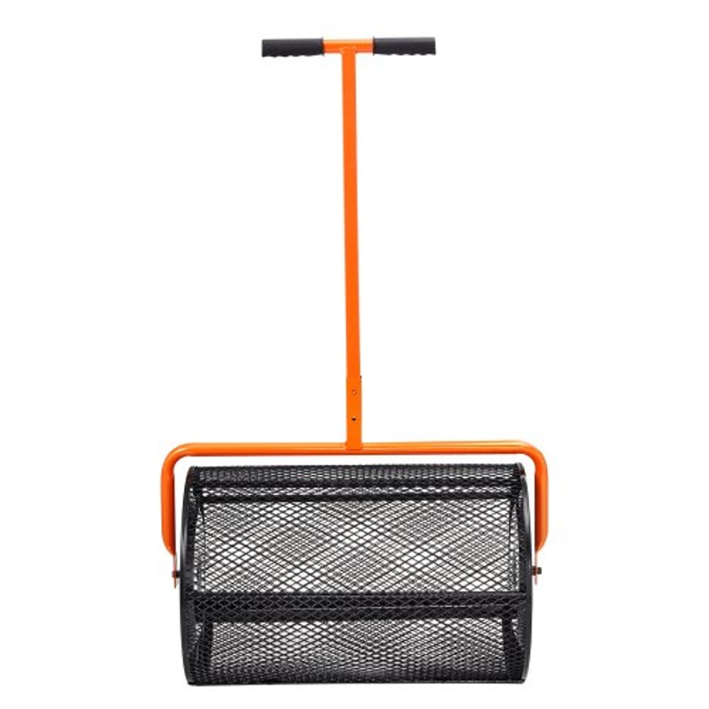 Compost Spreader Height Adjustable Handle Lawn And Garden Peat Moss Roller Black Steel Mesh Basket