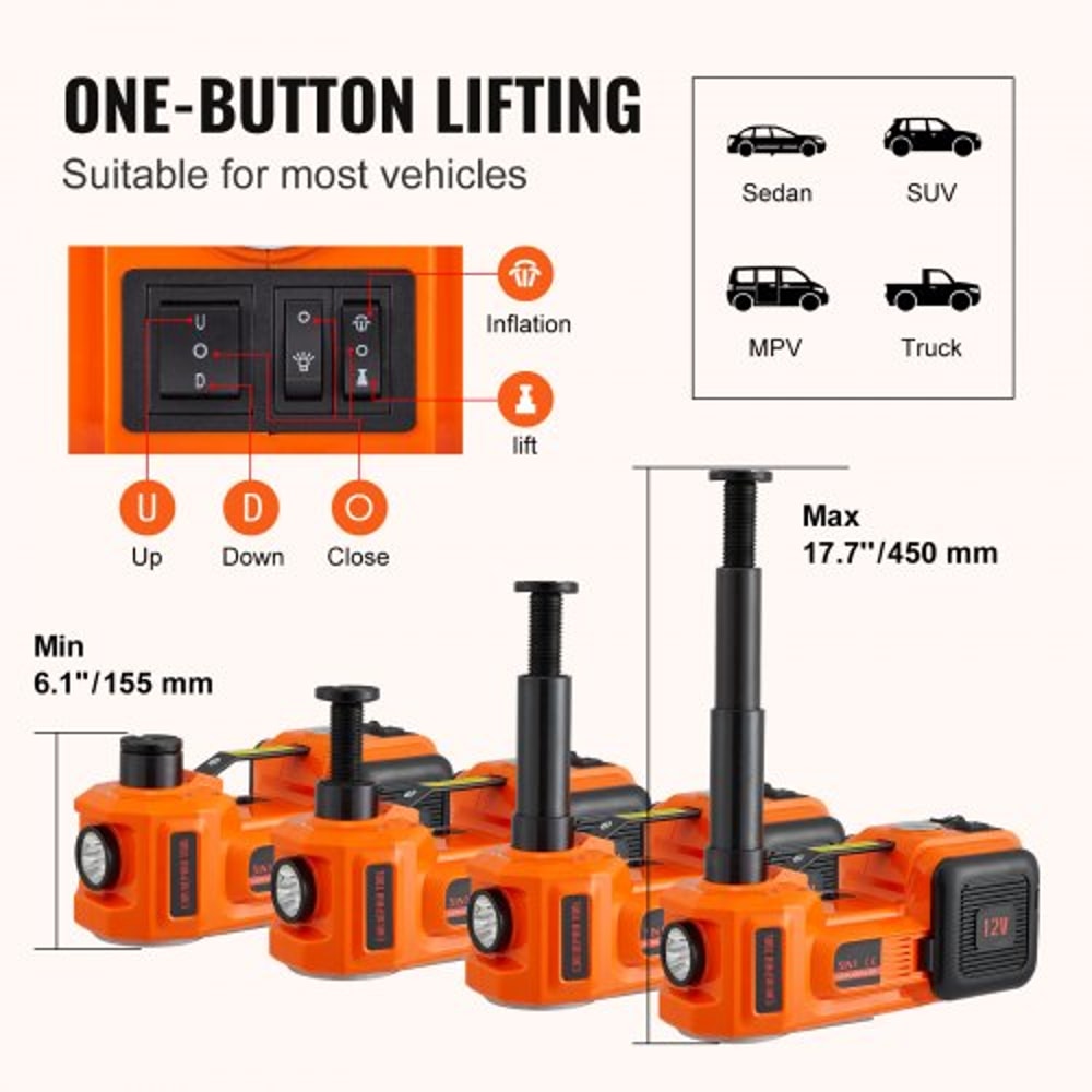 Portable Car Lift Electric Car Jack LBS Hydraulic Jack With Electric Impact Wrench Built In Inflata 6