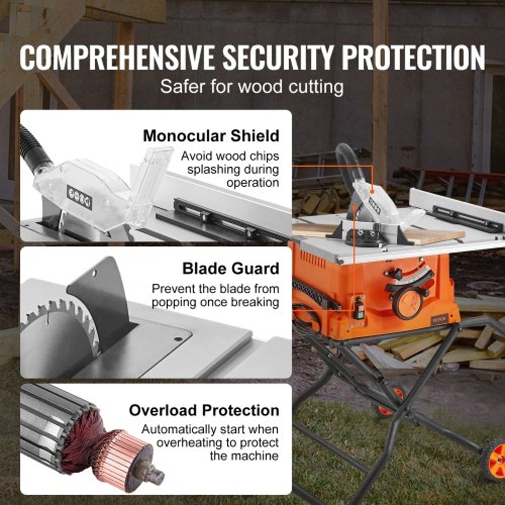 Table Saw With Stand Speed To High RPM Compact Portable Jobsite Saw Sliding Miter For Wood And Furn 2
