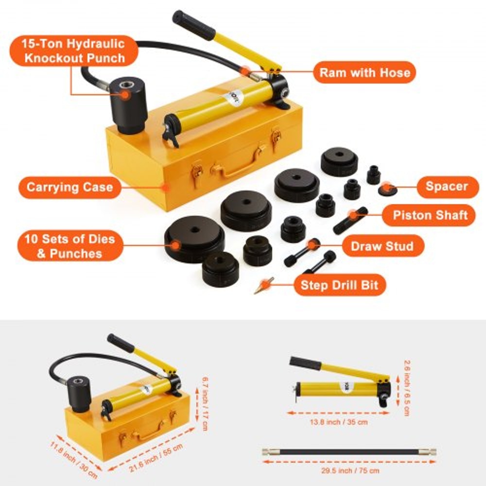 Hydraulic Knockout Punch Kit For Conduit Hole Cutting Metal Punch Tool Set 5
