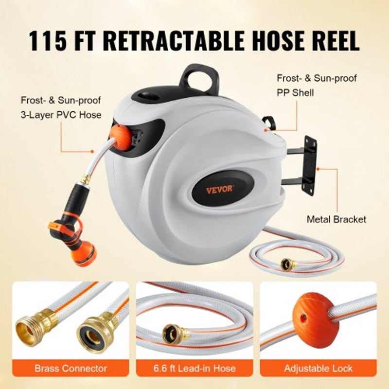 Retractable Hose Reel Wall Mounted With Auto Rewind And Swivel Nozzle System 5