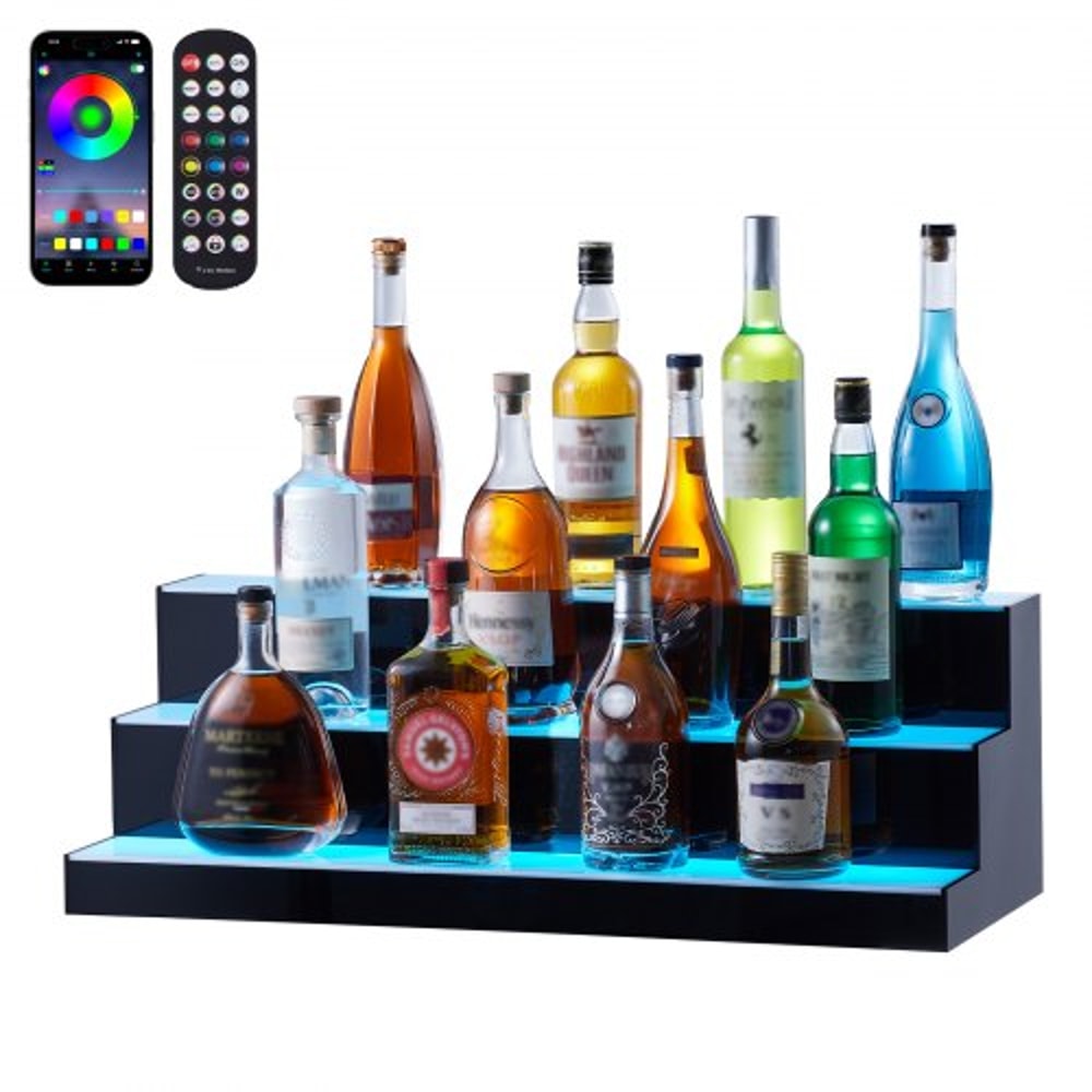 LED Lighted Liquor Bottle Display Shelf With App Control Acrylic Bar Rack 7