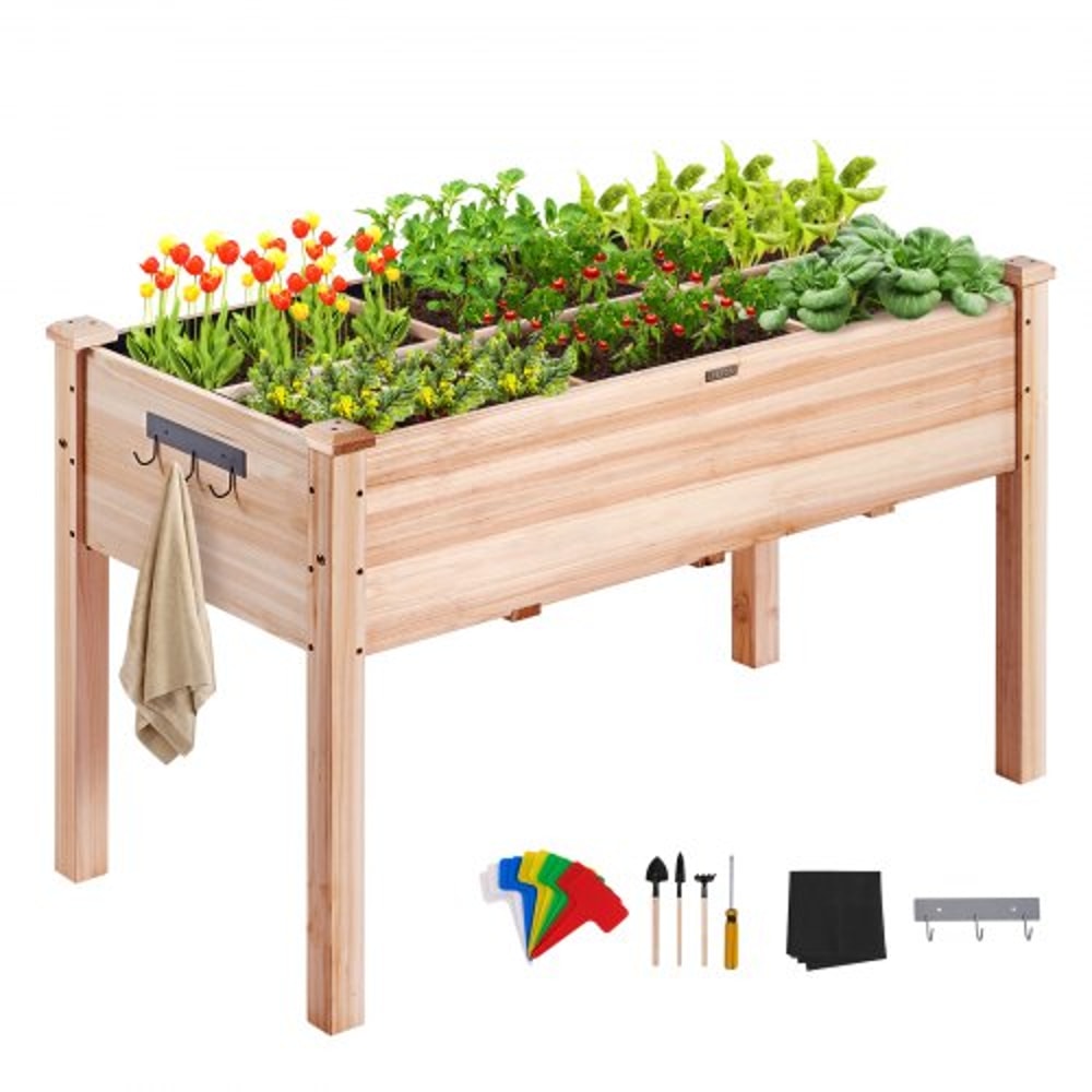 Elevated Wooden Raised Garden Bed Planter Box With Drainage And Storage For Outdoor Vegetable Garde 0
