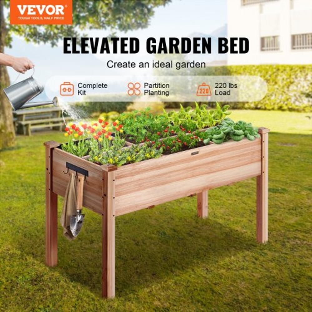 Elevated Wooden Raised Garden Bed Planter Box With Drainage And Storage For Outdoor Vegetable Garde 3