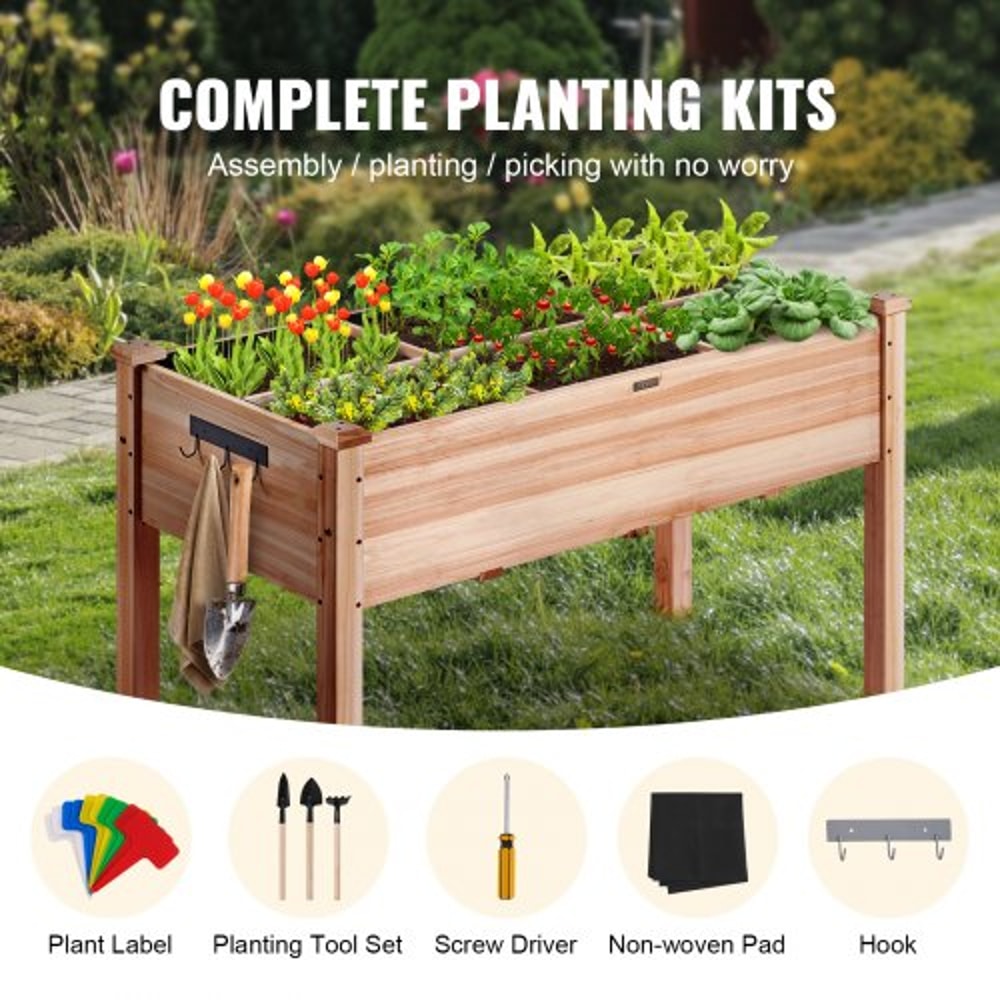Elevated Wooden Raised Garden Bed Planter Box With Drainage And Storage For Outdoor Vegetable Garde 4