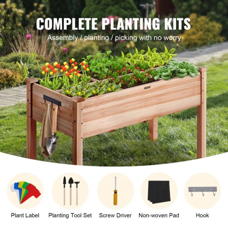 Elevated Wooden Raised Garden Bed Planter Box With Drainage And Storage For Outdoor Vegetable Garde 4