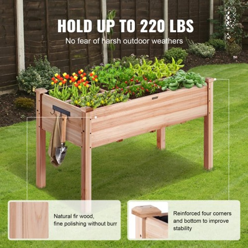 Elevated Wooden Raised Garden Bed Planter Box With Drainage And Storage For Outdoor Vegetable Garde 2