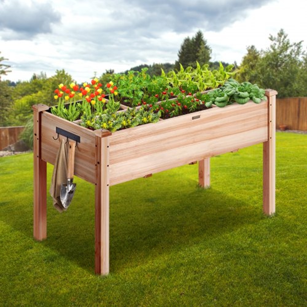 Elevated Wooden Raised Garden Bed Planter Box With Drainage And Storage For Outdoor Vegetable Garde 6