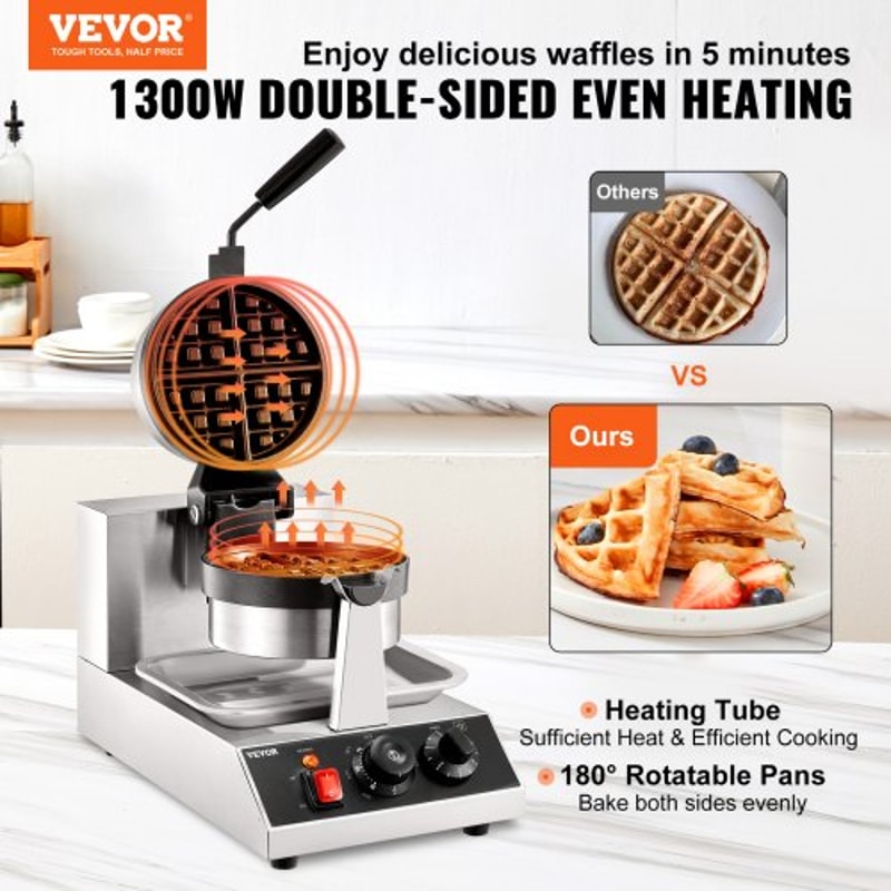 Rotating Commercial Waffle Maker Non Stick Round Waffle Iron 3