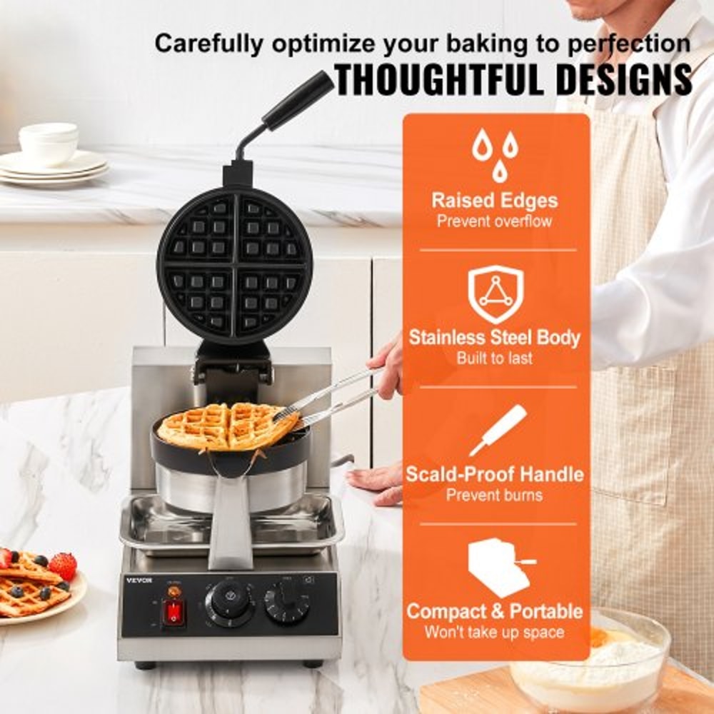 Rotating Commercial Waffle Maker Non Stick Round Waffle Iron 2
