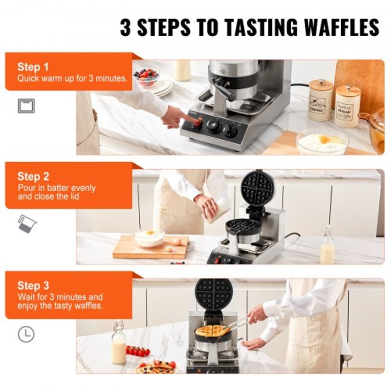 Rotating Commercial Waffle Maker Non Stick Round Waffle Iron 5