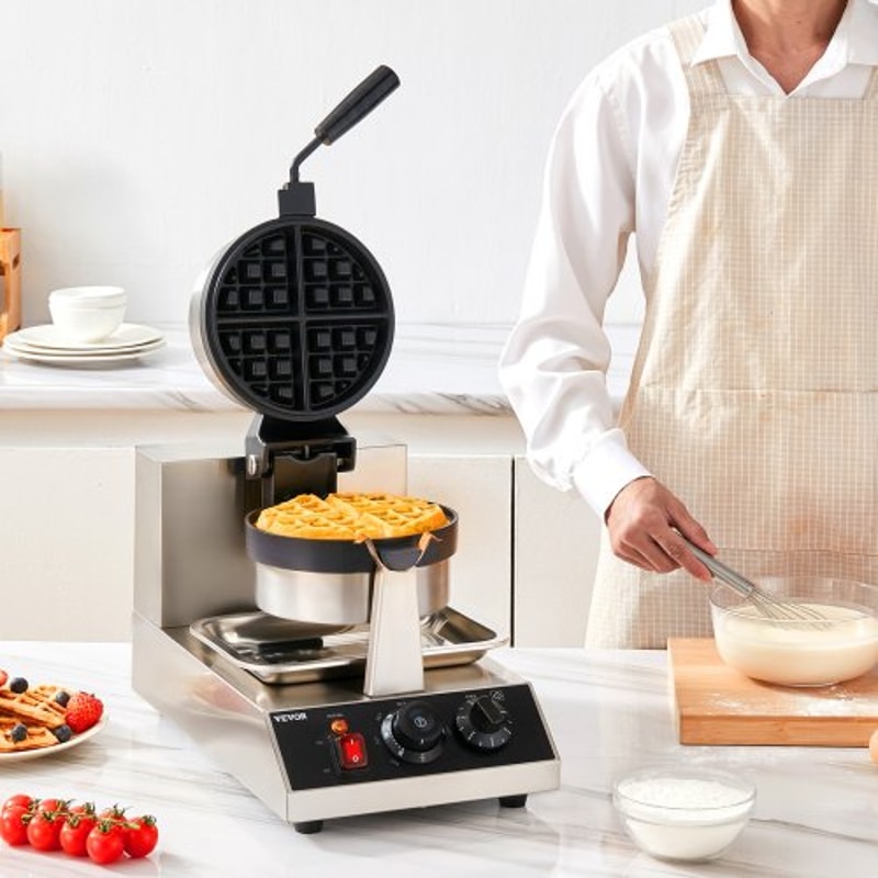 Rotating Commercial Waffle Maker Non Stick Round Waffle Iron 6
