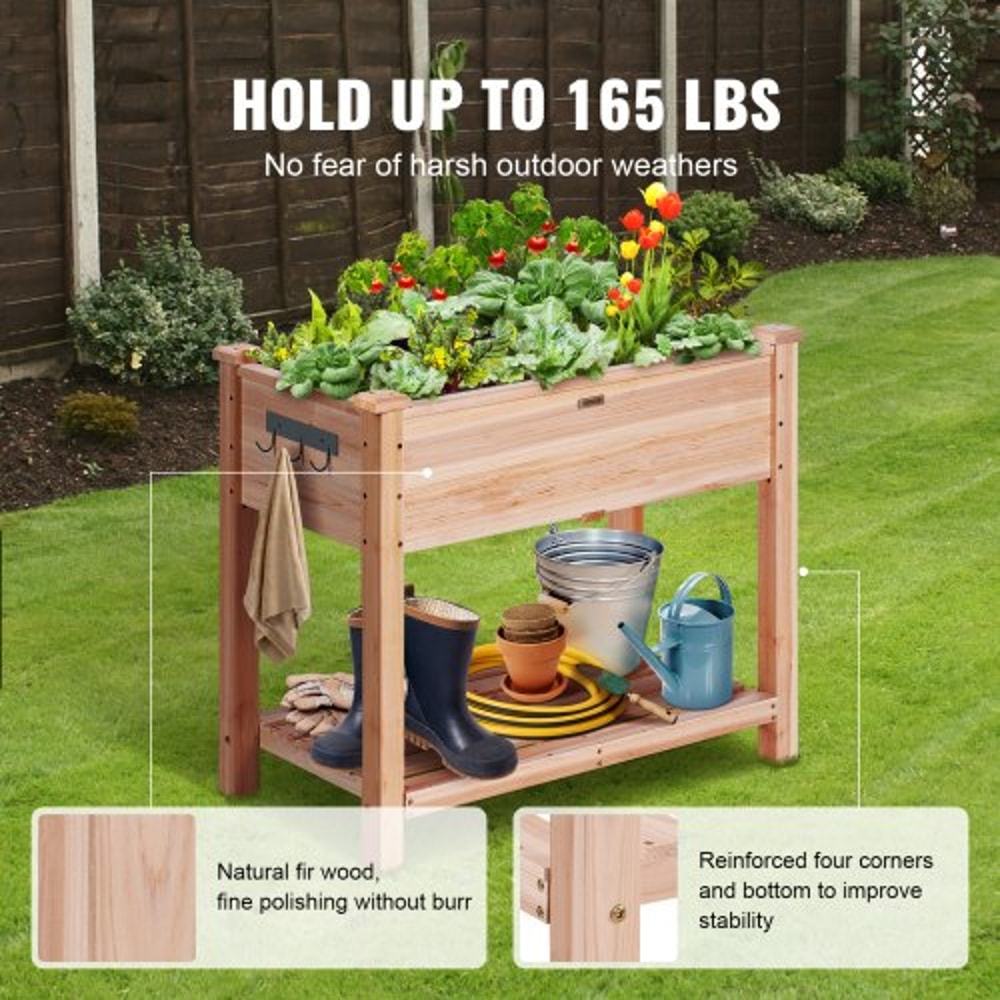Elevated Wooden Raised Garden Bed Planter Box With Storage Shelf For Outdoor Gardening 2