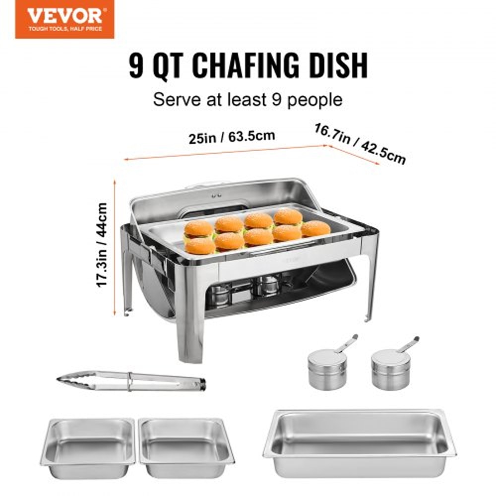Roll Top Chafing Dish Buffet Set With Glass Lid Stainless Steel Catering Warmer Server 5