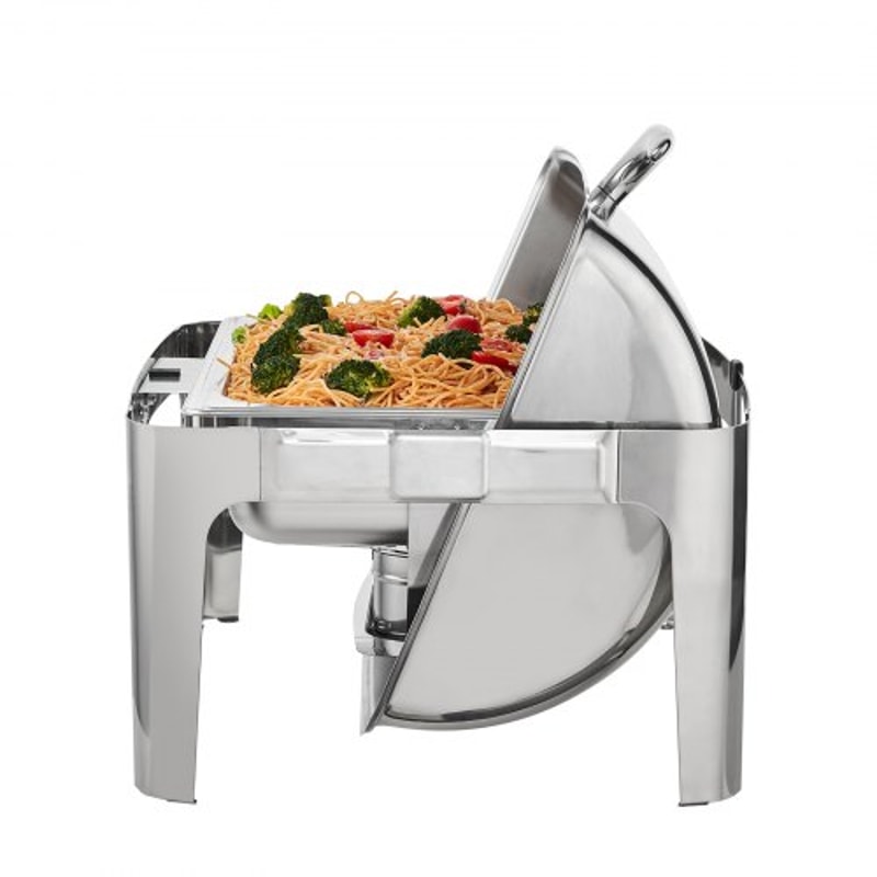 Roll Top Chafing Dish Buffet Set With Glass Lid Stainless Steel Catering Warmer Server 9