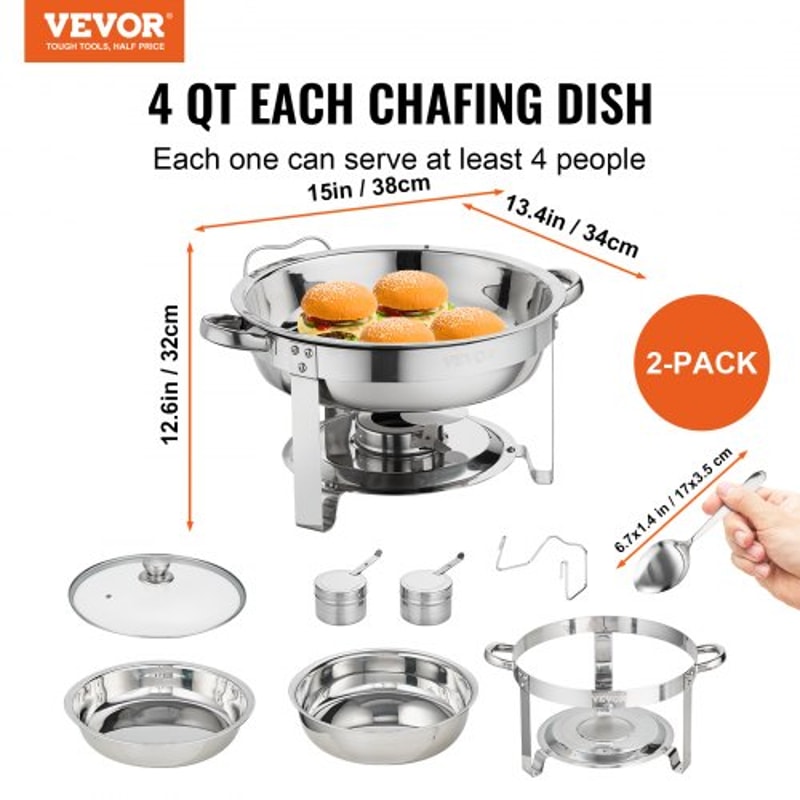 Chafing Dish Buffet Set Stainless Steel Round Food Warmers With Glass Lid 7